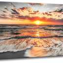 Yxbhhym-Large Pictures for Living Room Wall Decor Beach Wall Art Black and White Ocean Room Decor Sunset Canvas Prints Art Seascape Prints Poster Painting for Bedroom Wall Art Home Office Decoration