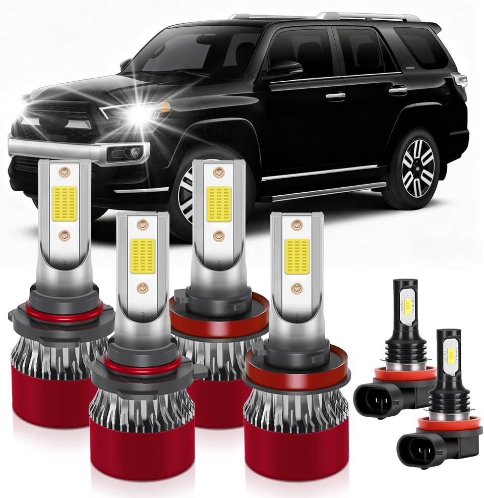 Super-Bright Light Bulbs Fit for 2010-2021 Toyota 4Runner 9005 High Beam H11 Low Beam H11 Fog Light with Cooling Fan 15000RPM 6000-6500K 32000LM Plug and Play Pack of 6