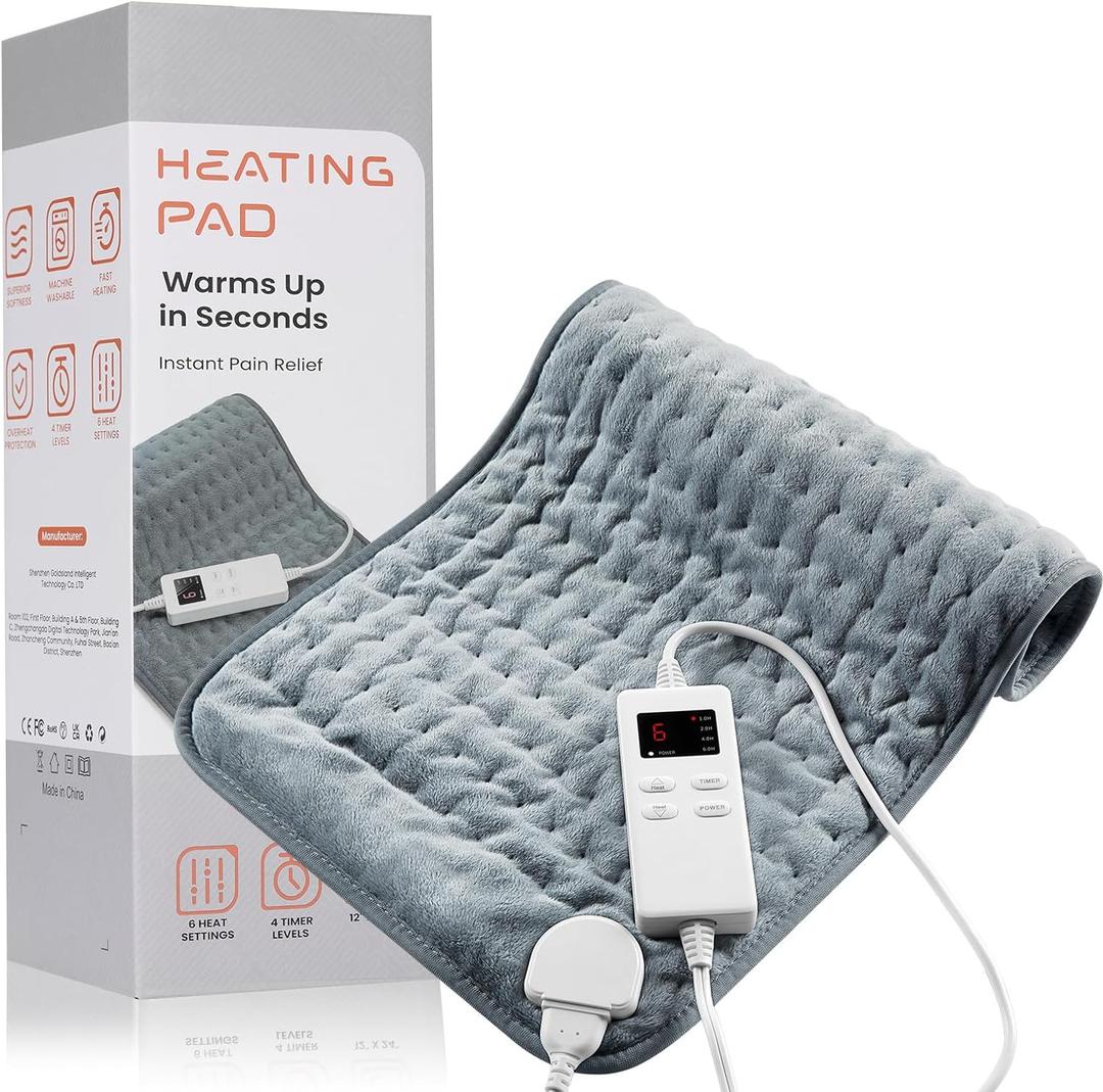 Heating Pad for Back Pain Relief & Cramps, KOT Heating Pads with Auto Shut Off Large, 6 Heat Settings Electric Heated Pad, Gifts for Women, Gifts for Men, 12" x 24" (Gray-12x24 Inch)