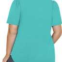 VISLILY Womens-Plus-Size-Summer-Tops Trendy Puff Short Sleeve T Shirts Cute Flowy Pleated Blouses Casual Crewneck Tunics Tee (XXL)