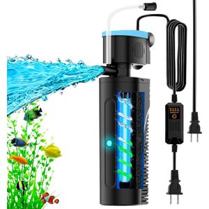 Aquarium Filter | U-V Fish Tank Filter for Green Water Cleaning | U-V Clarifier with Timer | Aeration & Rainfall Mode | Turtle Tank Filter | Submersible Pump with Filter | for 20-70 Gallons