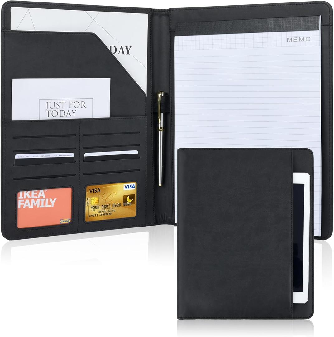 Pacific Mailer Padfolio Portfolio Binder Leather Padfolio Legal Pad Portfolio Business Card Holder Included Letter Size Writing Pad [Black] (Padfolio with Top Pocket (9.84" x 12.4" x 1"))