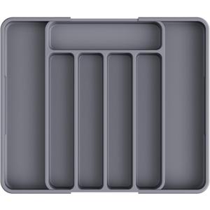 Kitsure Cutlery Drawer Organiser for Kitchen - Adjustable Cutlery Tray for Effortless Utensil Sorting, Versatile Kitchen Storage & Organisation Solution, 12.13" x 1.54" x 8.07"~13.90", Grey (Medium)
