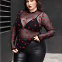 WDIRARA Women's Plus Size Floral Print Sheer Mesh Top Round Neck Long Sleeve Blouse (Black, XXXL)