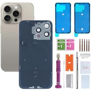 Back Glass Replacement for iPhone 15 Pro Max(6.7 inches,Natural Titanium) Integrated Glass & Wireless Charging Repair Tools are Included