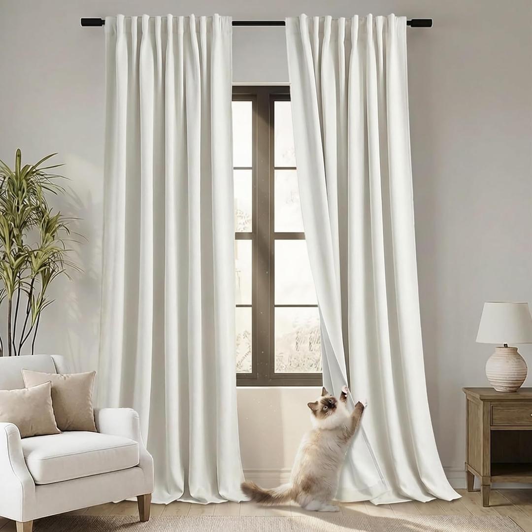 PANELSBURG 92 Inch Long Blackout Curtains 2 Panels Set,Linen Back Tab Pleated Room Darkening Curtains for Bedroom Living Room,Cream Ivory (Natural)