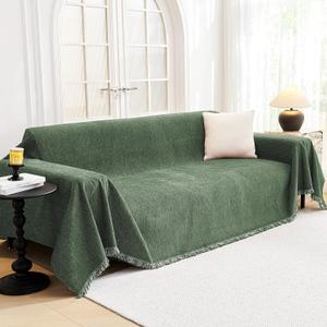 MYSKY HOME Couch Cover for Dogs Washable Couch Covers Couch Covers for Sofa Couch Cover 2 Cushion Sofa Non Slip Dogs Furniture Protector Chenille Sofa Covers for Pets, 71"x102", Moss Green