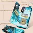 Shorogyt for Samsung Galaxy A15 5G Wallet Case with Card Holder - Designer Marble Pattern Kickstand Magnetic Clasp Back Flip Folio Leather Phone Cases for Galaxy A15 5G for Women Men Girls Cyan