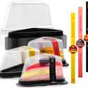 50 Pack Cake Slice Containers, Clear Plastic Cheesecake Containers Disposable Take Out Containers Individual Single Cupcake Cake Pie Slice Boxes with Lids & Stickers for Pies Snack Dessert (Black)