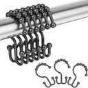 Amazer Plastic Shower Curtain Hooks, Black Shower Curtain Rings, 12Pcs Shower Hooks for Shower Curtain, Double Shower Rings, Bathroom
