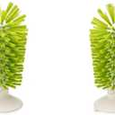 2PCS Glass Cleaning Brush with Suction Cup, Kitchen Bottle and Wine Cup Cleaner, Stable Washing for Cups, Mugs, Decanters and Jugs, Green