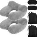 Sintuff 2 Pack Inflatable Travel Pillow for Airplanes Inflatable Neck Flight Pillows with Compact Bag and Blindfold for Traveling, Airplane, Train, Car, Office(Gray)