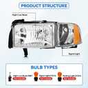 Headlight Assembly for 1994-2001 RAM 1500 & 1994-2002 Dodge RAM 2500 3500, Driver & Passenger Side, Chrome Housing, OE Replacement (No Bulbs)