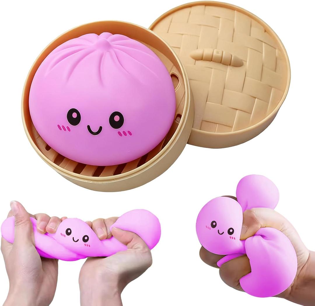 Mystery Dumpling Squishy Toy,Dumpling Stress Ball, Anxiety Relief,Fidget Toys Adults & Teens,Bun with Food Steamer Stretchy Desk Toys(Purple)