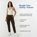 Common Stitch 3 Pack Fleece Cargo Joggers for Women 4 Pockets, Cuffed Ankle, Elastic Drawstring Waist (Brown, L)