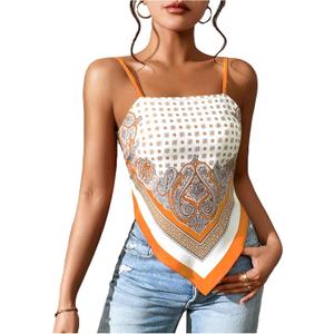 SOLY HUX Women's Paisley Print Bandana Hem Cami Top Spaghetti Strap Tie Back Summer Tops (Large)