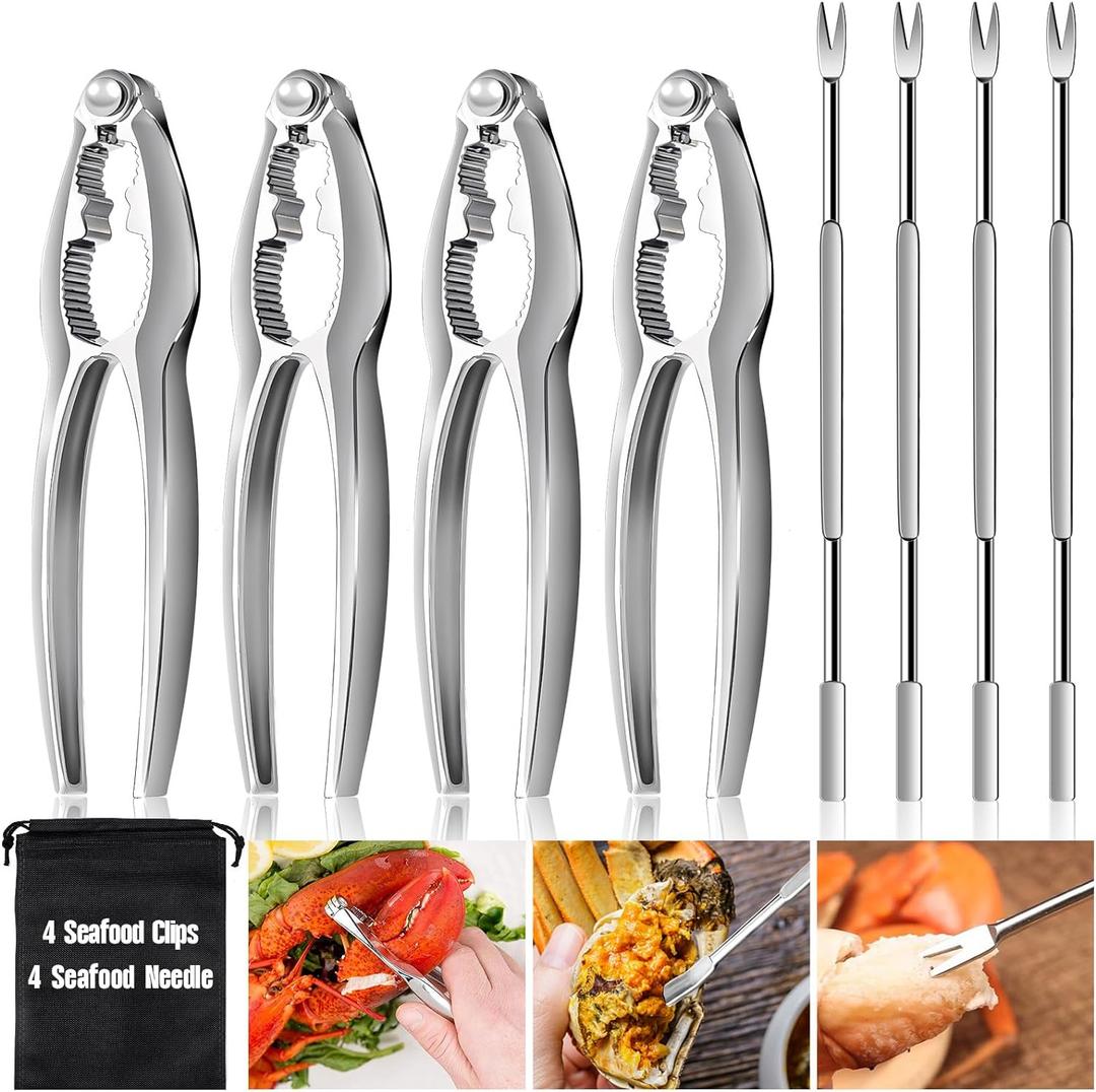 8 Pcs Lobster Crackers and Picks Set, Crab Leg Cracker Tools, Stainless Steel Seafood Crackers & Forks Nut Cracker Set for Eating Stake Support