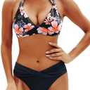 Yonique Women Two Piece Bathing Suits Push Up Bikini Set Halter Swimsuit Vintage Swimwear M