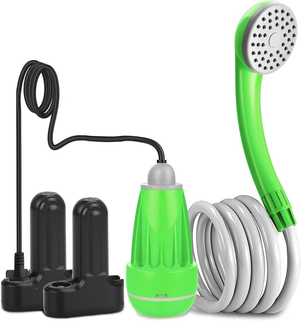 Innhom Portable Shower Camping Shower Outdoor Camp Shower Pump, Electric Rechargeable Portable Camping Shower, Powered by Rechargeable Battery (Green,2 Batteries)