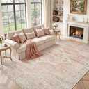 Pink Rug 8x10 for Living Room - Machine Washable Vintage Stain Resistant Large Area Rug for Girls Bedroom Dinning Room - Soft Faux Wool Non Slip Low Pile Carpet for Kids Nursery Room Home Office Décor