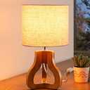 EDISHINE 14.6" Modern Table Lamp, Rose Wood Tripod Nightstand Lamp for Bedroom, Beige Linen Shade, Small Cute Bedside Lamp for Living Room, Office, On-Off Line Switch, E26 Base(Bulb Not Included)