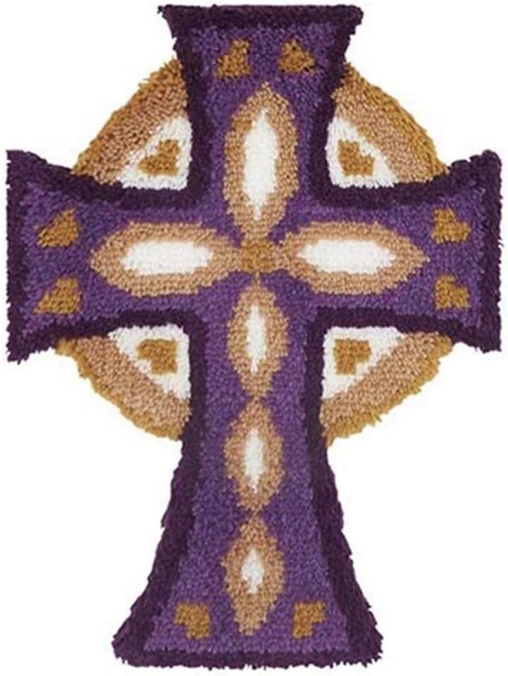 LAPATAIN Latch Hook Kits DIY Crochet Yarn Kits,Cross Carpet Embroidery Hook Rug Kit Needlework Sets Cushion for Adults Home Decor 20.5x15inch