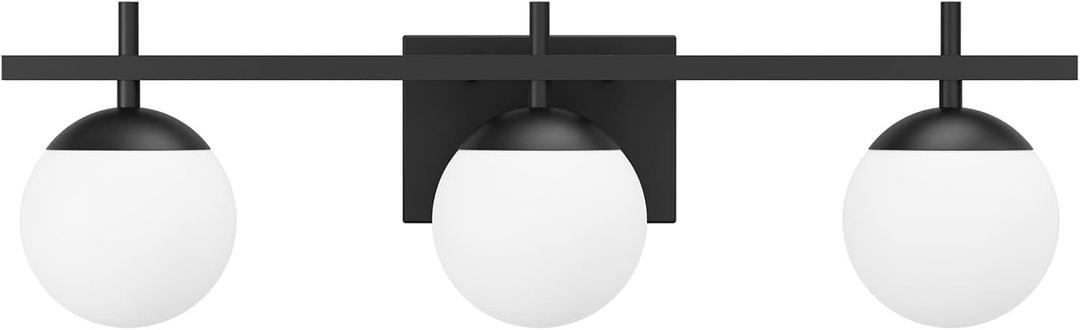 Ralbay Mid Century Modern Bathroom Vanity Lights Matte Black Milky Glass Modern Bathroom Wall Lights Over Mirror, Black 3-Light (Exclude Bulb)