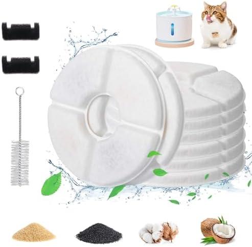 Guarm 11 Pcs Cat Fountain Filter Replacement - Compatible with 2.5L Automatic Pet Water Fountain, 4-Layer Filtration System, Includes 8 Carbon Filters, 2 Sponges, and 1 Cleaning Brush