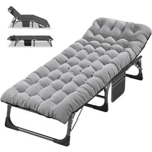 ABORON Folding Camping Cot W/Mat for Adults, Adjustable Heavy Duty Outdoor Bed,1200 D Layer Oxford Travel Camp Cots (Moonlight Gray)