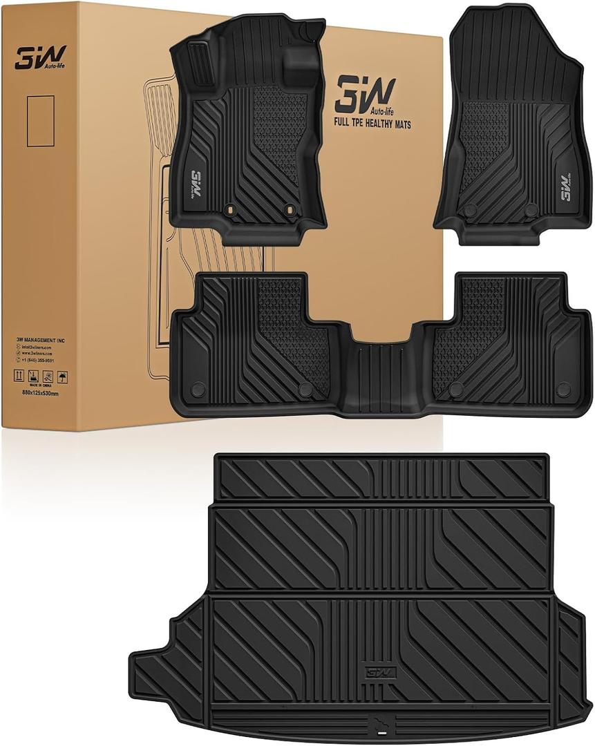 3W Floor Mats & Cargo Liner for 2025-2026 Subaru Forester (Not Fit Hybrid & Wilderness), TPE All Weather Floor Mats Custom Fit 2025-2026 Forester Full Set Anti-Slip Heavy Duty Accessorious, Black