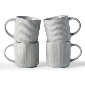 famiware Coffee Mug Set for 4, Star 12 oz Catering Mugs Cup Set with Handle for Coffee, Tea, Cocoa, Milk - Ceramic Stoneware Drinkware Set, Matte Grey