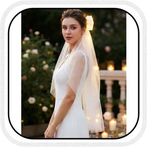 Light Up Wedding Veils White Bow Bridal Veil Fingertip Veils with Comb for Brides and Women (White)