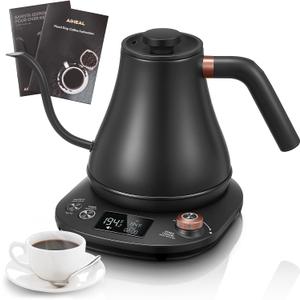 Electric Gooseneck Kettle Temperature Control, Pour Over Electric Kettle for Coffee and Tea, 100% Stainless Steel Inner, 1200W Rapid Heating, 0.8L, Built-in Stopwatch, Matte Black