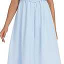 Ladyful Women Casual Button Down Shirt Dress Short Wing Sleeve Buiness Midi Shirt Dress with Belt Elegant Dress (X-Large, Light Blue)