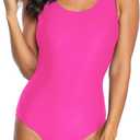 American Trends One Piece Swimsuit Women Criss Cross Back Color Block Print Bathing Suits Athletic Modest Swimwear (6-8, B Hot Pink)