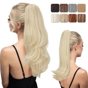 Clip in Ponytail Extension 18 Inch Drawstring Pony Tails Hair Extensions for Women Long Straight Curly Tail Hair piece Synthetic Fake Versatile Pony (Beach Blonde)