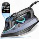 Steam Iron for Clothes 1700W with Non-Stick Ceramic Soleplate 3-Way Auto Shutoff Self-Cleaning Digital LCD Display Anti-Drip Precision Tips for Home and Travel Steamer (Grey)