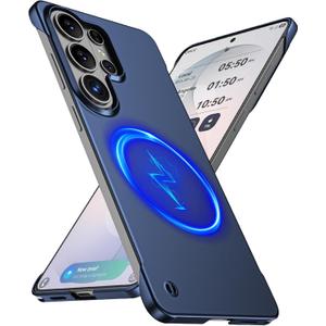 GRECAZO Magnetic Ultra Thin Frosted Designed for Samsung Galaxy S26 Ultra Frameless Case 6.9"[Compatible with MagSafe]Slim Minimalist Lightweight Matte Hard Cover Protective Borderless Case-Navy Blue