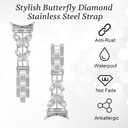 Bling Metal Band, Compatible for Google Pixel Watch 3 41mm/2/1 Watch Band, Diamond Butterfly Stylish Women Strap Replacement for Pixel Watch 3 41mm/2/1 Smartwatch (Sliver)