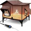 Large Heated Cat House for Outside 21x17x17 in with Elevated Base Cat-Attracting Eave Design Feral Stray Shelter,Intelligent Controller and Waterproof Cat Heated House Shelter for Outdoor (Brown)