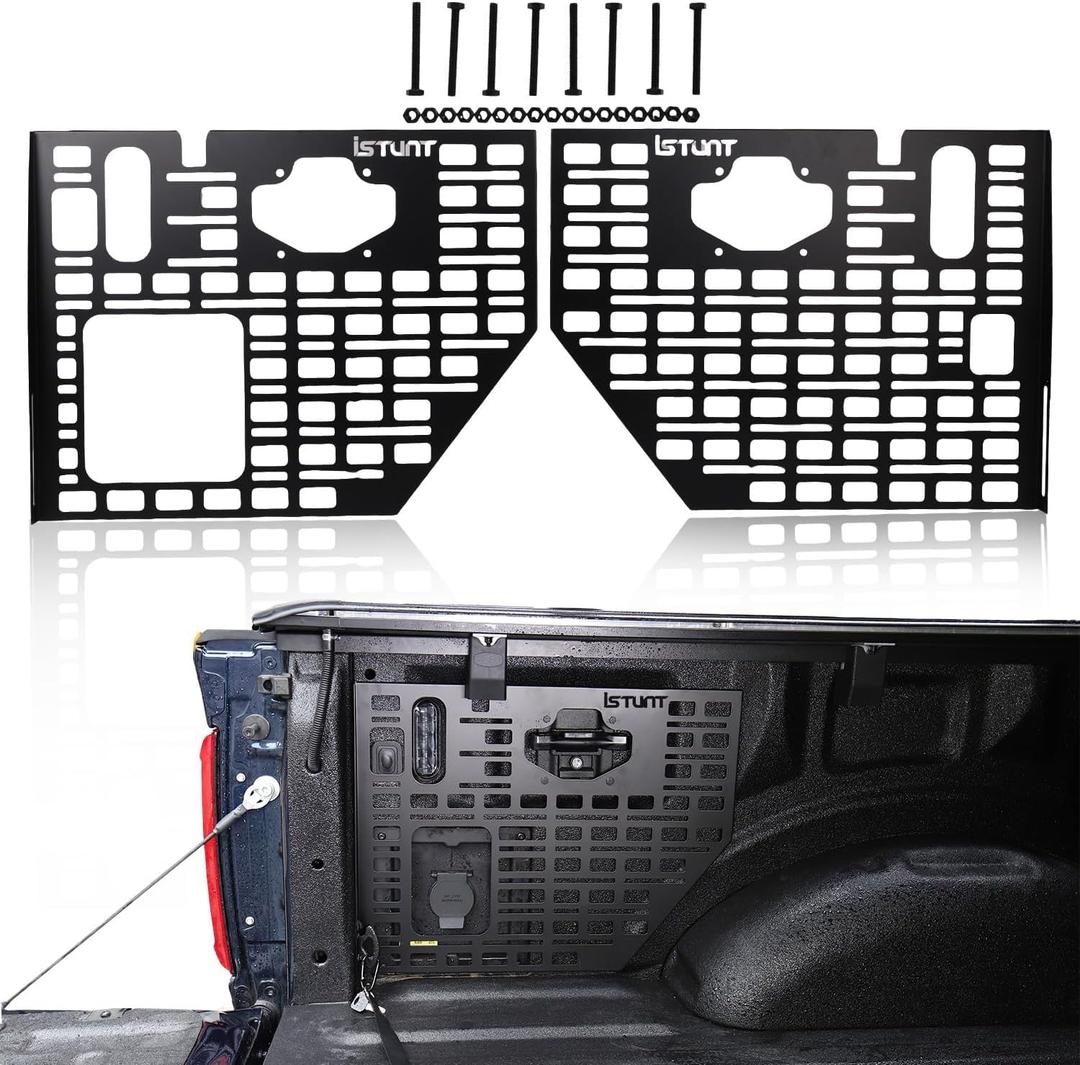 Truck Bed Molle Panel Side Mount Storage Rack Rear Trunk Interior Carrier Cargo Luggage Organizer Horizontal Slot Black Compatible with Ford F150 2022 2023 2024 2025, 67 Inches X 78.5 Inches
