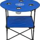 Rio Brands 28" Round Lightweight Fabric Portable Folding Beach Table with Cupholders, Blue