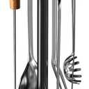 Kitchen Countertop Utensil Holder, Stainless Steel Rotatable Cooking Utensils Holder with 8 Rotating Hooks, Hanging Organizer for Spoon, Spatula, Black