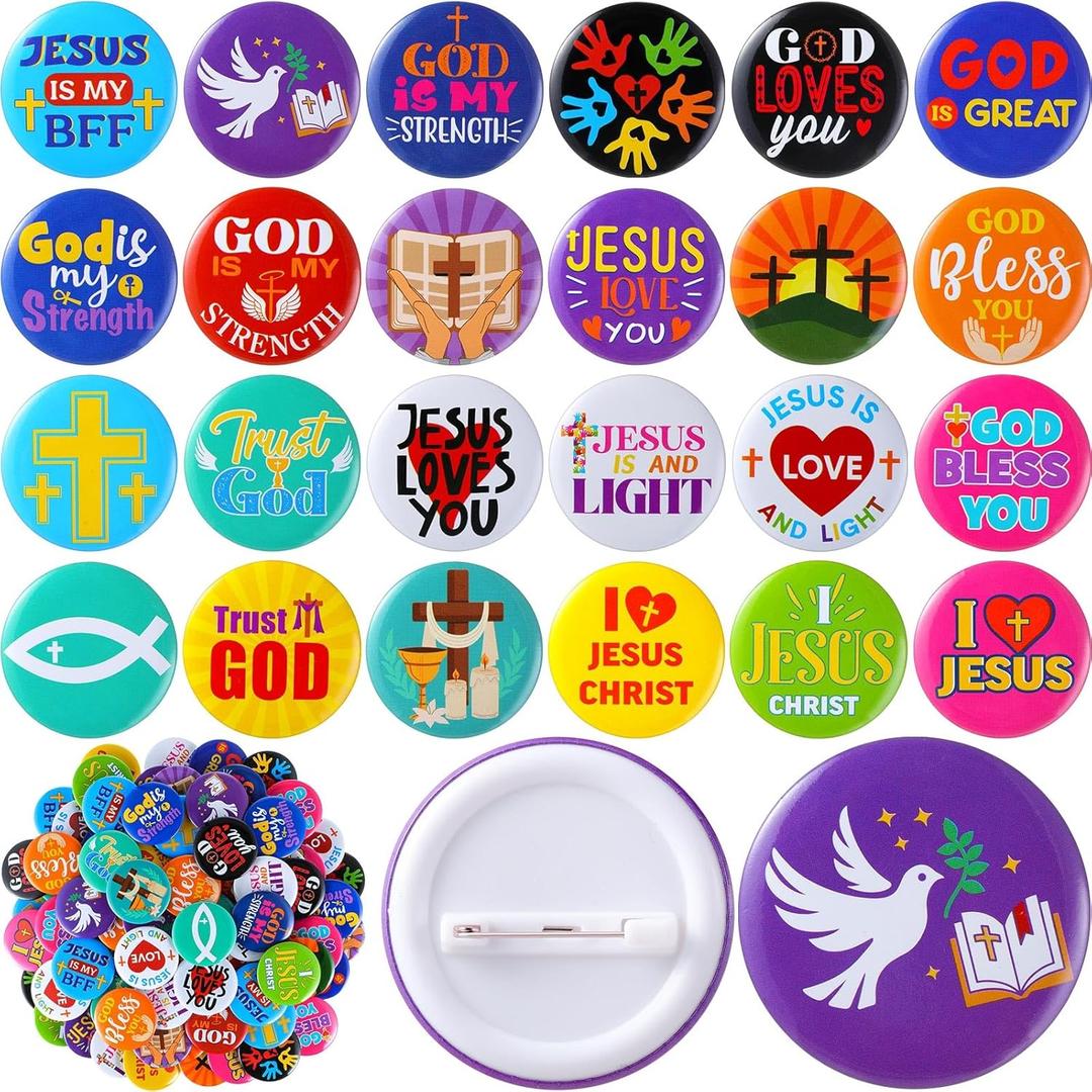 120 Pcs Christian Pins 1.7 Inch, Bible Verse Religious Mini Button Bulk Round Christian Jesus Badges Gift Ideal for Sunday School Prizes Rewards, Party Favors, and Fundraisers, 24 Styles