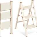 3 Step Ladder, 3 Step Stool for Adults, Folding Step Ladder with Secure Footing, Widened Pedal, Aesthetically Pleasing Looking, Blends Right into Domestic Rooms, Cream Chocolate