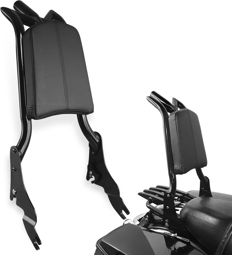 Adjustable Sissy Bar Passenger Detachable Backrest Fits for Harley Touring Street Glide Road Glide Road King Electra Glide 2009-2024 Gloss Black (09-24 M-Style)