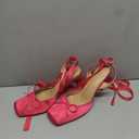 Vertindy Women's Satin Ballet Heels, Rose Red Lace Up Square Toe Stiletto High Bow Ballerina Heels, Size: 10