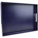 SforGUVA Navy Blue Serving Tray for Coffee Table, Rectangular Plastic Decorative Tray with Handles for Entertaining, Outdoor Patio, Living Room, Ottoman, Bathroom Counter, 11.8”*15.7”*1.6”