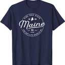 Maine T-Shirt, US State Travel Vacation Shirts ME USA Tees T-Shirt (Small, Navy Blue)