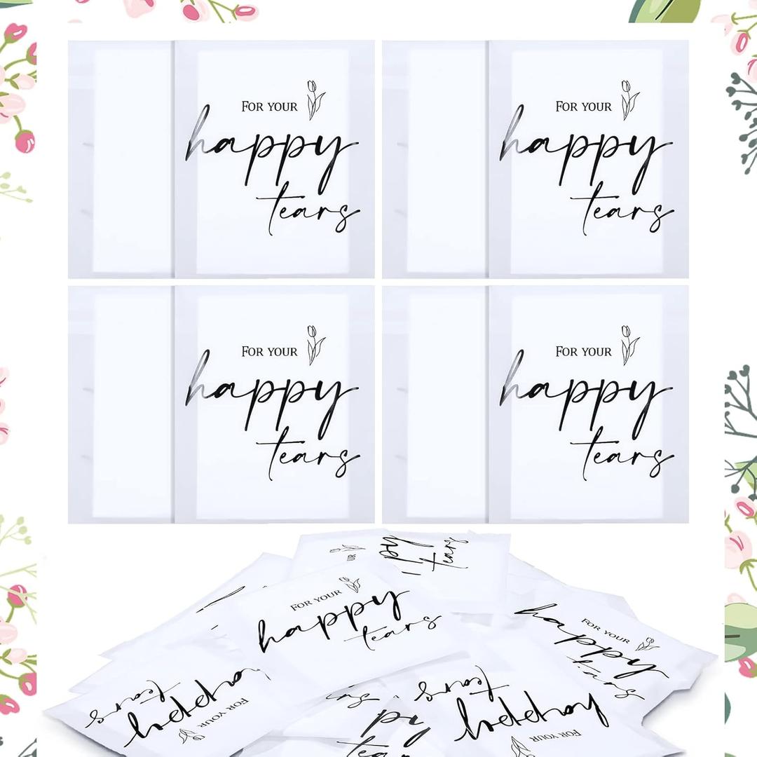 Eaasty 180 Pack Happy Tears Tissue Packs for Wedding 3 Ply Wedding Tissues for Guests Travel Size Bulk Facial Paper Welcome Bag Stuffers Gift Bride Groom Mother